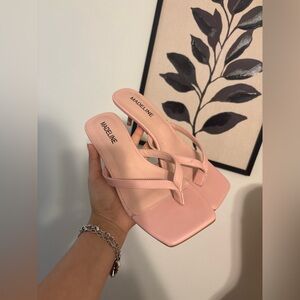 -SOLD-Madeline Blush Pink Square-Toe Slide Mules
